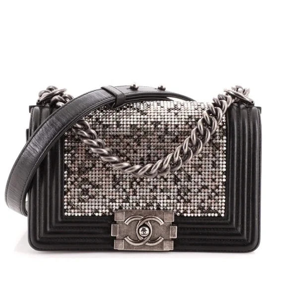 CHANEL Small Embellished Swarovski Crystal and Black Leather Boy Bag - Picture 5 of 11